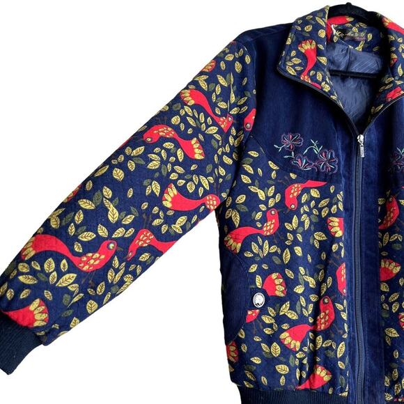 Mu PhaPhafo Embroidered Corduroy VTG Women Bomber Jacket Cottagecore Hippie Boho - Picture 8 of 10